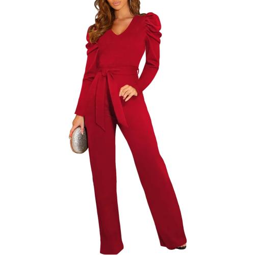 Size L BLENCOT Jumpsuit Long Sleeve Casual V Neck Belted Wide Leg Formal Rompers Jumpsuit