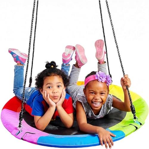 TURFEE 40 Saucer Tree Swing for Kids Outdoor, 900Lb Weight Capacity, Waterproof Swing Seat with Adjustable Hanging Straps for Children Playground Backyard (Rainbow)