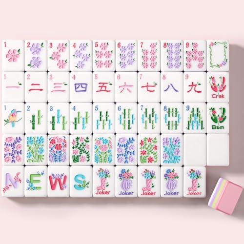 American Mahjong Tiles, Mahjong Travel Set, 160 Pink 4 Layer Mah Jong Game Tiles with Tile Bag, Gift-Ready Storage Box, 4 Dice with Pouch, Western Mah Jongg, Majong