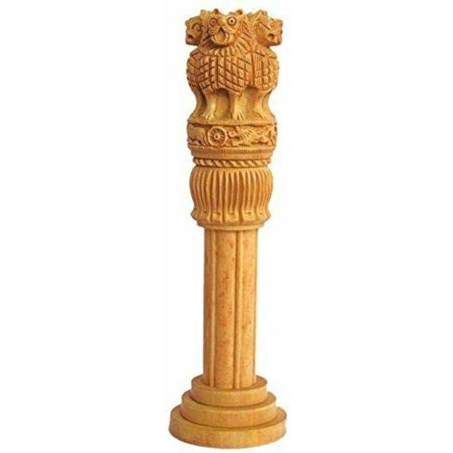 eSplanade Wooden Ashok Stambh/Ashoka Stambh (Stoop) Pillar | National Emblem India Memento Statue Showpiece - Gift for Home Decorative, Office, Table Decoration (12 Inches)