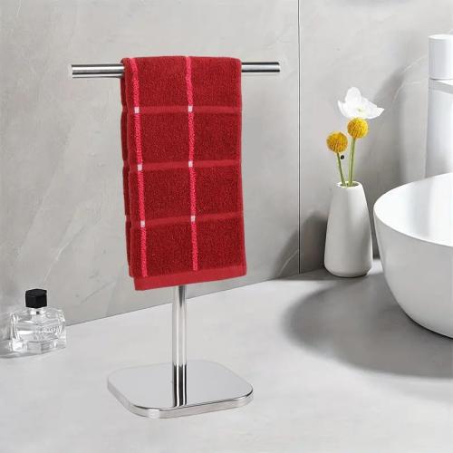 TocTen Hand Towel Holder Stand, T-Shape Hand Towel Rack for Bathroom Vanity Countertop, SUS 304 Stainless Steel Bath Towel Bar Stand with Heavy Duty Base (Polish Chrome)