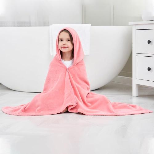 Hiturbo Kids Hooded Bath Towel: Soft Plush Pool Beach Fleece Towel Blanket - 50x30 Toddler Towels Wrap for Boys Girls 3-12 Years (Pink)