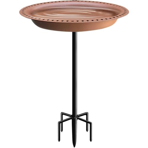 Garbuildman Upgraded 5-Prong Base Bird Bath with Metal Stake, Detachable Decoration Bowl Spa & Freestanding Birdfeeder for Outdoor Garden, Oval Style, Brown
