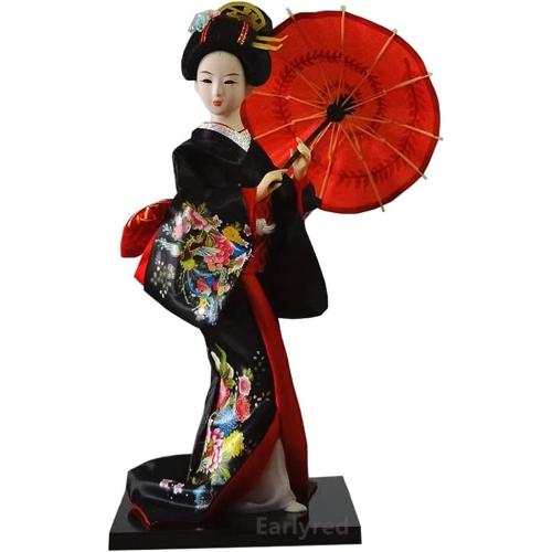 Earlyred 12 Inch Japanese Geisha Kimono Doll 30cm Asian Kimono Doll Collectible Figurine Decoration Gift Red