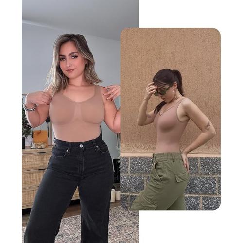 SHAPERX Women's Shaping Mid-Thigh Bodysuit Tummy Control Shapewear Seamless Sculpting Body Shaper