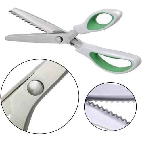 JISTL Green Pinking Shears Comfort Grips Crafts Zig Zag Cut Sewing Scissors,Professional Handheld Dressmaking