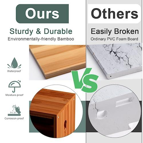 AmazerBath Bamboo Toilet Paper Holder with Storage, Bathroom Toilet Paper Storage Cabinet, Small Bathroom Storage Cabinet for Small Spaces, Slim Bathroom Storage Cabinet, 33x7.3x6.5 Inches, Brown
