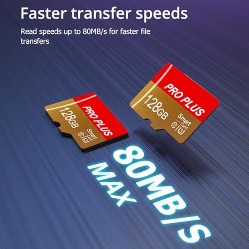 2 Pack TF Card 128GB with Adapter, High Speed Memory Card, UHS-I C10 A1 Memory TF Card for Tablet/Mobile Phone/Camera/Car Audio/Game Console (TF162 Red Gold 128GB)
