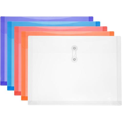 PATIKIL 3Pcs Plastic Envelopes with Button String Tie Closure, Letter A4 Size File Document Folders Envelopes for Home Work Office Organization, Assorted