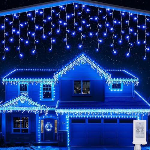 Joomer Christmas Icicle Lights - 66FT String Lights Outdoor Waterproof, 8 Modes Timer Connectable Plug-in String Light for Eaves, Roofs, Christmas Decorations (Blue, Non-Connectable)