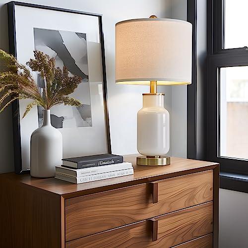 Color cream black and gold 21.25 Table Lamp Set of 2 Modern Lamp for Living Room Glass Nightstand Lamp for bedrooms,Desk,Farmhouse (Milky White)