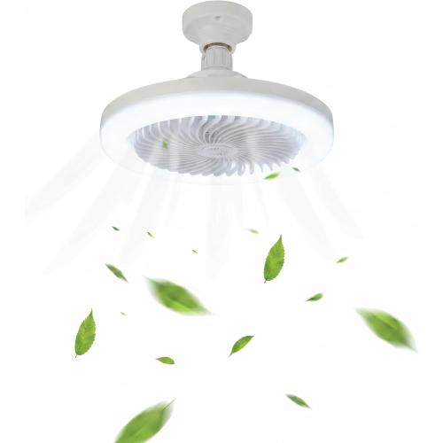 Socket Fan Light with Remote,E26/E27 Screw-in Small Ceiling Fan,Dimmable 3000K-6000K LED,3 Speeds,Low Profile Fixture for Bedroom Kitchen Garage-White