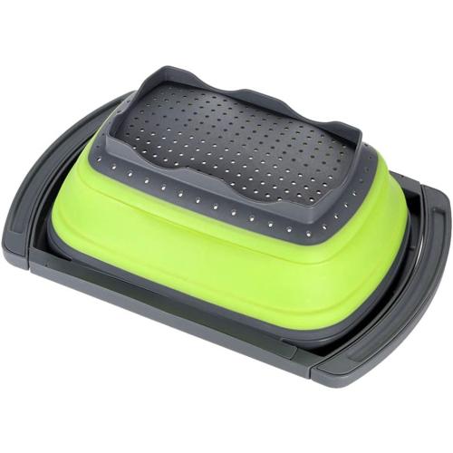 Alnicov Silicone Collapsible Colander,Colander Strainer Over The Sink Vegetable/Fruit Colanders Strainers with Extendable Handles for Pasta Vegetables Fruits Green