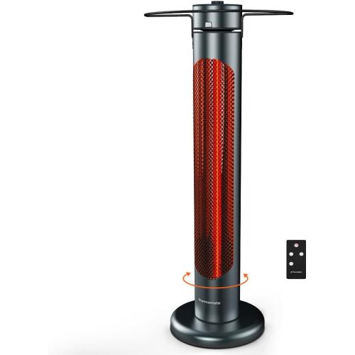 ThermoMate Electric Patio Heater, 1500W IP65 Outdoor/Indoor Infrared Heater with Remote, 8 Heating Levels 8-Hour Timer & Oscillation, Tip-over Protection for Garage Backyard Restaurant