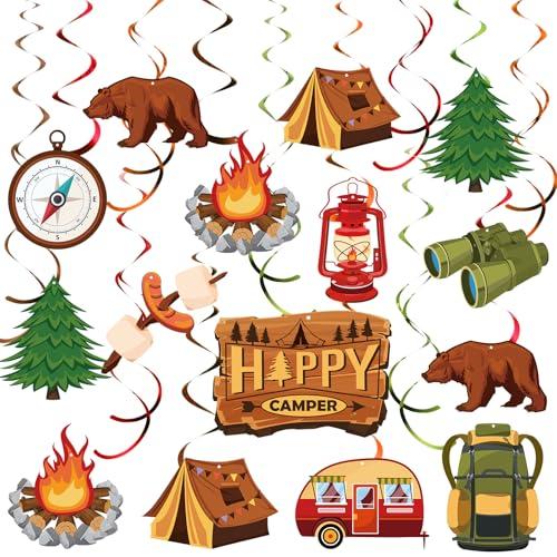 30 Pcs Happy Camper Party Decorations Camping Themed Hanging Swirls