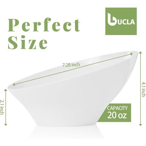 bUCLA 12 Pack White Plastic Serving Bowls - 20 OZ Angled Party Table Salad and Fruit Bowls Disposable for Chip&Candy, Ideal for Wedding