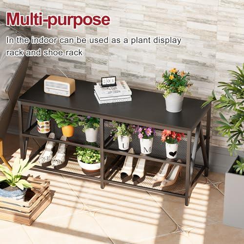 TV Stand for TVs up to 60 Inch, 43 Long Industrial TV Console Table with 3-Tier Storage Shelves, Entertainment Center for Living Room, Bedroom (Black)