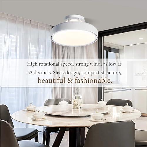 Bladeless Ceiling Fans with Lights, Flush Mount Ceiling Fan with Lights and Remote, 6 Wind Speeds Smart Low Profile Ceiling Fan for Bedroom, Kids Room and Living Room 20, White