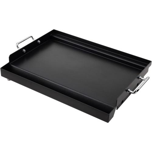 Black LotFun 17 x 13 Carbon Steel Cooking Griddle for Outdoor Gas Grill, Universal Griddle Flat Top Plate Insert with Grease Groove and Removable Handles for Electric/Charcoal/Gas Grill, Camping,Party