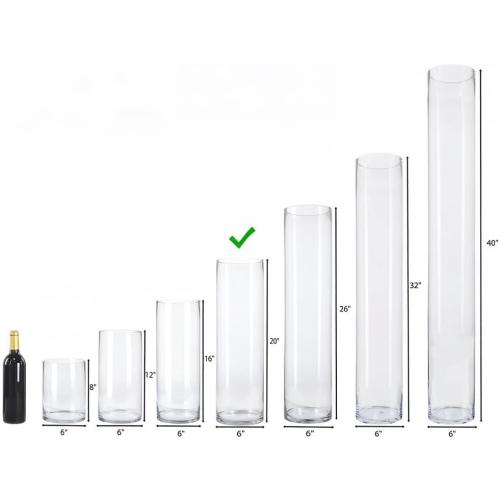 CYS EXCEL Cylinder Clear Glass Vase (H:20 D:6) | Multiple Size Choices Glass Flower Vase Centerpieces | Hurricane Floating Candle Holder Vase