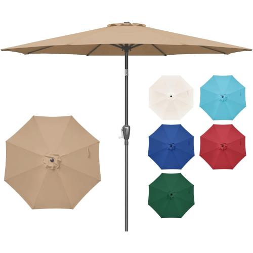 Size  9' Color tan Patio Umbrella Outdoor Table Market Yard Umbrella with Push Button Tilt/Crank