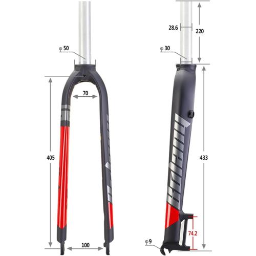 Mountain Bike Rigid Forks 26/27.5/29 inch 1-1/8 Ultralight Front Fork Bicycle Threadless Straight Tube MTB Forks QR 9X100mm Disc Brake Aluminum Alloy (Color : Red, Size : 29)