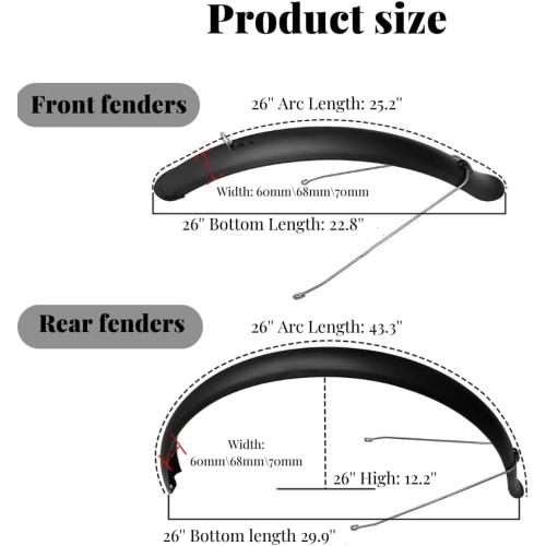Bike Fenders Full Bike Mudguard Set 26 x 1.95/2.0/2.1 for Mountain Bike Front and Rear Mudguards（26''×60MM）