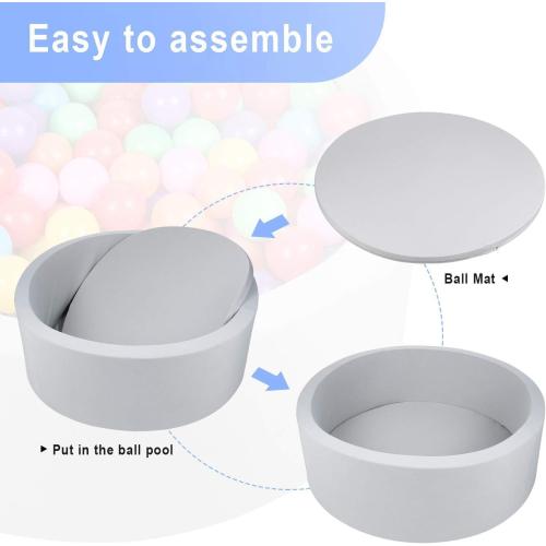 TRENDBOX Foam Ball Pit for Toddlers, 35x11 inch Soft Baby Ball Pit with Washable Velvet Cover (Balls not Included)- Grey