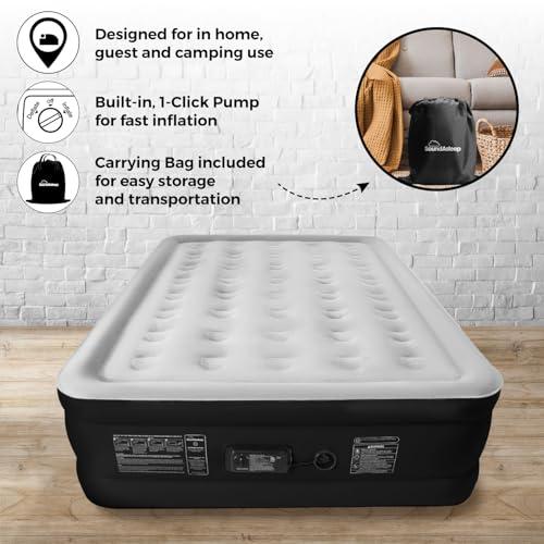 SoundAsleep Dream Series Raised Queen Air Mattress, Built-in Pump, Black | ComfortCoil Technology, fast 1-click inflation, waterproof flocked top and SureGrip bottom create a stable guest bed for two