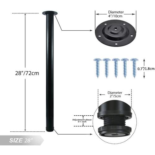 QLLY 28 inch Adjustable Metal Desk Legs, Office Table Furniture Leg Set, Set of 4 (Black)