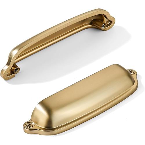 khtumeware 2 Pack Champagne Bronze Cup Pulls 4 Inch Center to Center - Cabinet & Drawer Handles for Kitchen Hardware