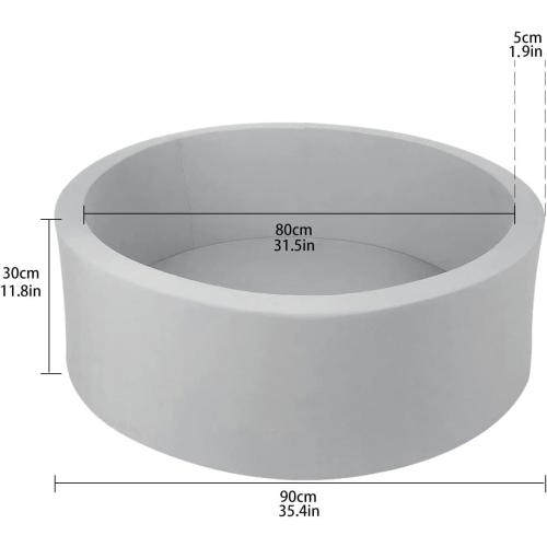 Size Large Color Grey Foam Ball Pit,  Indoor Outdoor Soft Round Ball Pool Playpen Ideal Gift Toy for Babies Kids and Toddler Children (No Balls) - Light Gray