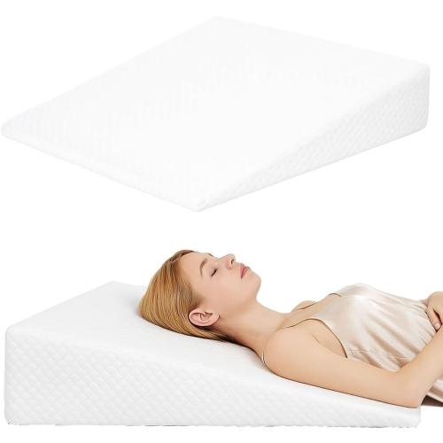 Wedge Pillow, Bed Wedge Pillows for Sleeping, Snoring, Back Support, After Surgery, Foam Triangle Pillow, Removable Washable Cover (White, 7.5in)