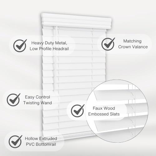 Size , 9.5 x 72, Color White Lotus & Windoware Cordless, 2 Inch Faux Wood Blind, Window Blinds, Blinds & Shades, Blinds for Indoor Windows, Embossed, 9.5 x 72, Bright White