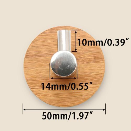 Adhesive Wall Hooks, Bamboo Wood Coat Hook for Hanging Towel Hangers for Bathroom Key Hat Hooks 4-Pack (Wood Silver)