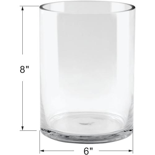 High Large Hand Blown Sturdy Clear Cylinder Glass Vase, Centerpiece Flower Vase for Rose, Tulip, Boquets, Hurricane Candle Holder
