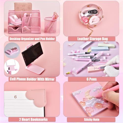 LXEVIHK Pink Desk Accessories 23-Piece Office Supplies Gift Set for Women