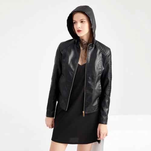 Size/m Faux Leather Jacket Women Biker Moto Coat With Removable Hood Plus Size Fall Clothes