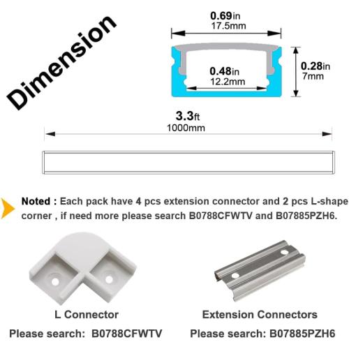 hunhun 20-Pack 3.3ft/1Meter U Shape LED Aluminum Channel System with Milky Cover, End Caps and Mounting Clips, Aluminum Profile for LED Strip Light Installations, Very Easy Installation