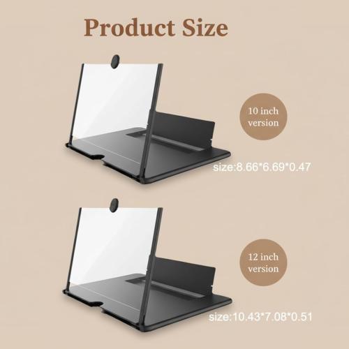 Screen Magnifier Version, 2026 New 3D HD Screen Magnifier for Cell Phone with Foldable Stand, Display Magnifier for Videos, Movies, Gaming, Travel and Home Use (Black, 12'')