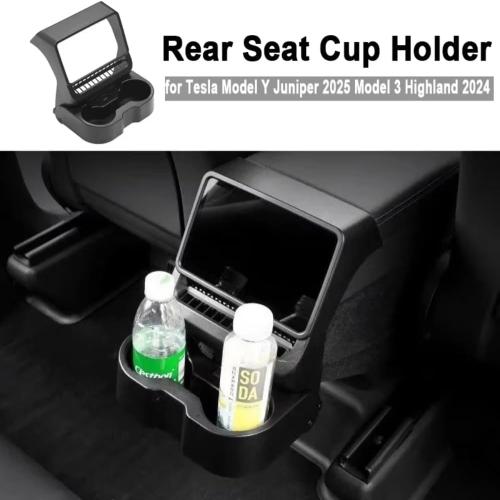 Rear Seat Cup Holder for Tesla Model Y Juniper 2025 2026 Model 3 Highland 2024 2025 2026 Storage Box Organizer Car Interior Asccesseries