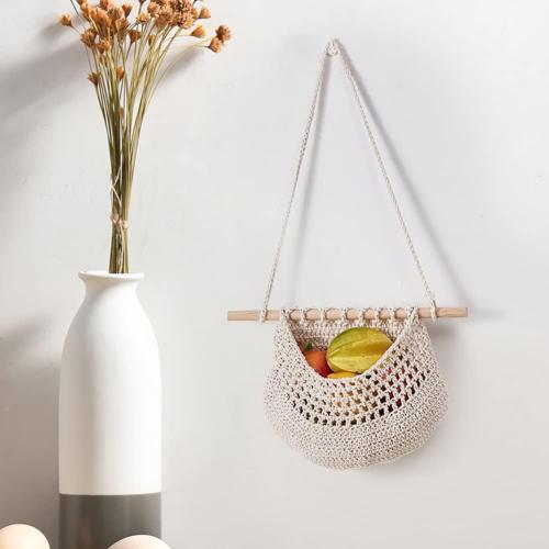 Hanging Fruit Basket, 1 Tier/3 Tier Boho Handmade Woven Wall Hanging Fruit Basket Vegetable Storage Baskets for Kitchen Home Wall Decor