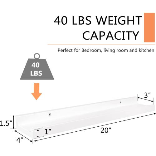 20 * 4 * 1.5 White Floating Shelves Wall Mounted 20 Inch, Solid Oak Wood Shelf for Decor and Storage, Picture Ledge for Bedroom Bathroom Living Room Kitchen, 20 * 4 * 1.5, 1 Pack