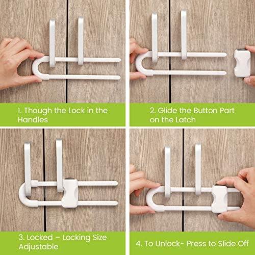Jetec 10 Pieces Cabinet Locks for Babies, U-Shaped Proofing Drawers Safety Child Locks Adjustable, Easy to Use Childproof Latch for Knob Handle on Kitchen Door Storage Cupboard Closet (White)