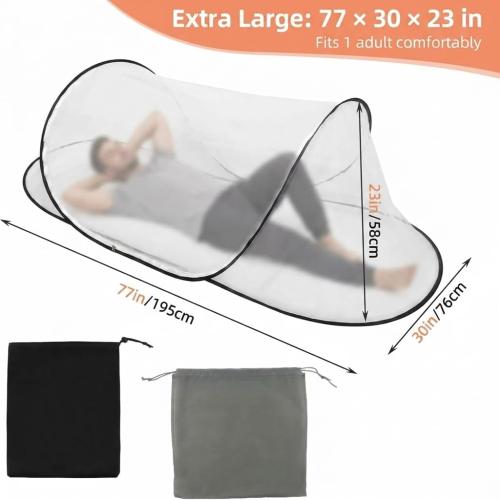 Pop Up Mosquito Tent, Extra Large Foldable Bed Net for Travel | 77 x 30 x 23 in bug net with double zipper, lightweight frame and carry bag for camping or patio use