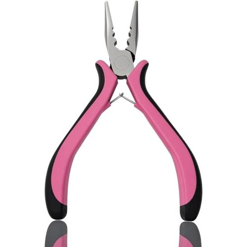 Hair Extension Pliers with 3-Hole Design for Micro and Nano Rings, Durable and Ergonomic Hair Extension Tools for Professional Hairs Extensions and Removal Tool (Pink)