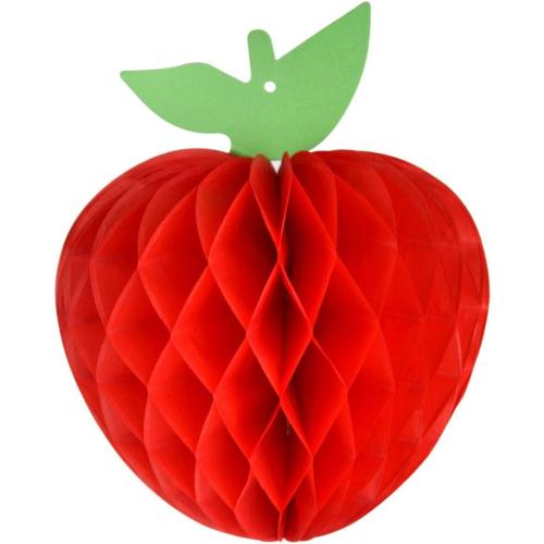 FEPITO 15 Pack 7 Inch Apple Tissue Honeycomb Hanging Red Paper Apple Decorations Fruit Decoration for Back to School, Baby Shower