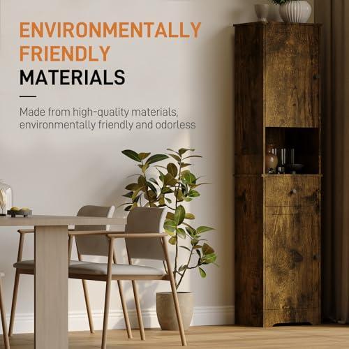 Tall Bathroom Cabinet, Storage Cabinet with 2 Doors & 2Drawer, with Ajustable Shelve, for Bathrooms, Kitchens,Entrances,Bedrooms（Retro Color）