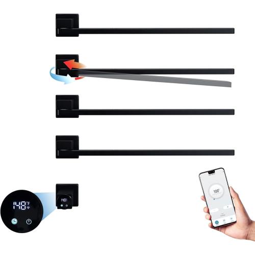 Electric Towel Warmer, 4 Bars 180° Rotating Heated Towel Rack, 75W Wall Mounted Towel Warmer with Built-in Timer, Smart WiFi Electric Towel Dryer for Bathroom (Black)