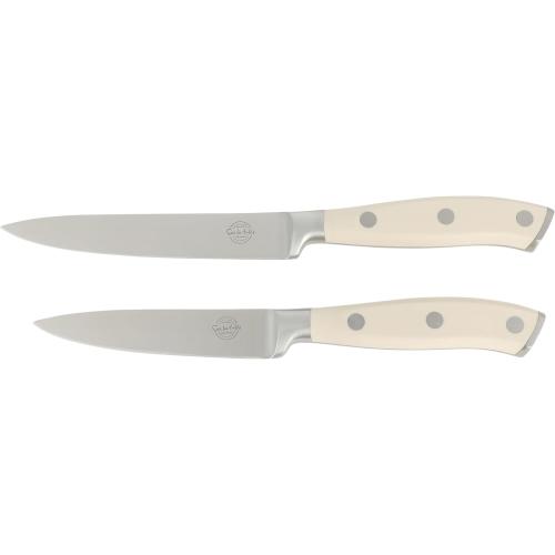 Sur La Table Kitchen Essentials Tasting Kitchen High-Carbon German Steel 8 Piece Full Tang Forged Cutlery Knife Block Set - Eggshell White W/Ashwood Block